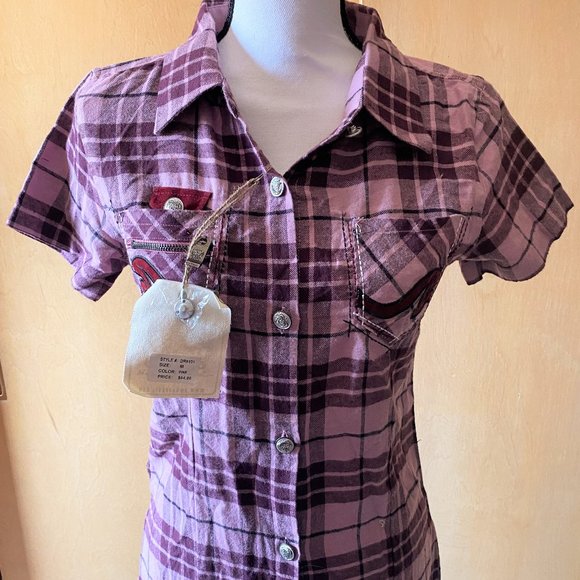 NWT Sz M Sour N Cream Pink Plaid Shirt Dress - Picture 2 of 6
